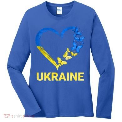 Ukraine Tee Heart Butterfly I Stand With Ukraine Flag Cool Gift Women's Long Sleeve Shirt