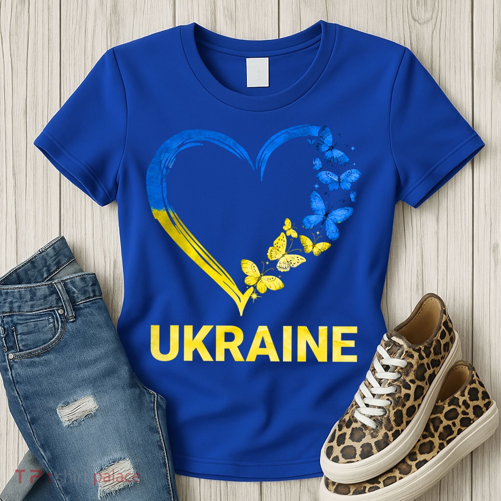 Ukraine Tee Heart Butterfly I Stand With Ukraine Flag Cool Gift Women's T-Shirt