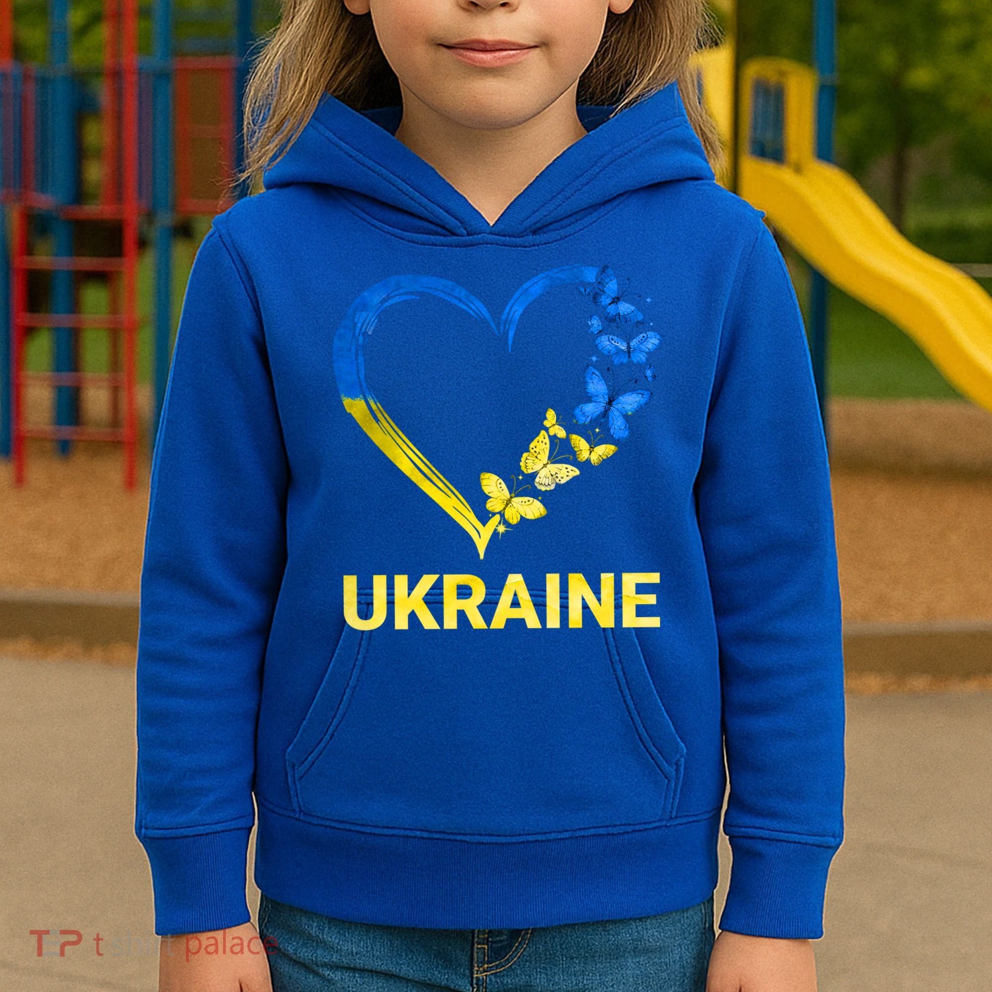 Ukraine Tee Heart Butterfly I Stand With Ukraine Flag Cool Gift Kids Hoodie
