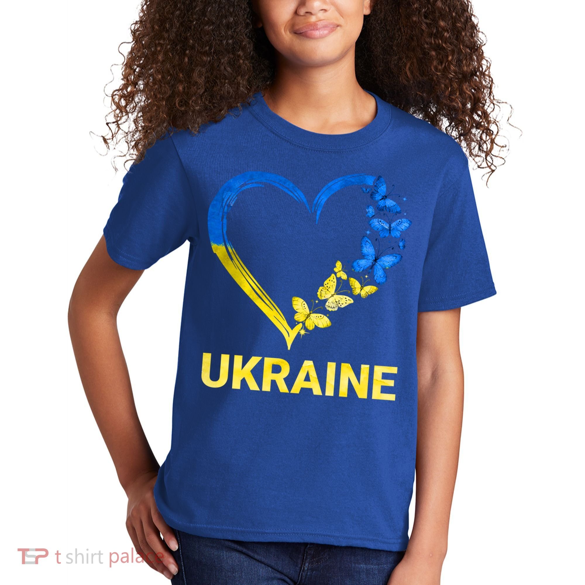 Ukraine Tee Heart Butterfly I Stand With Ukraine Flag Cool Gift Kids T-Shirt