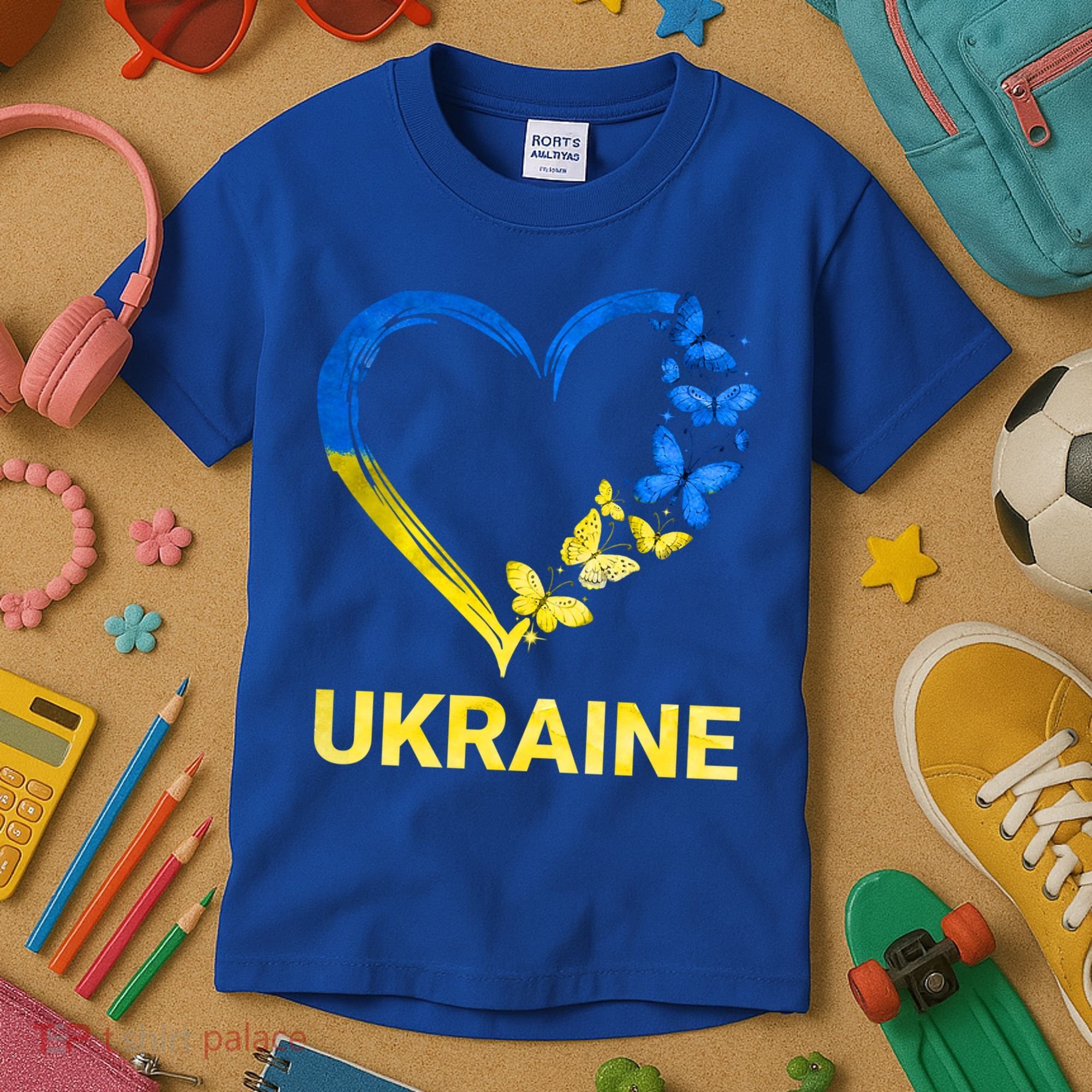 Ukraine Tee Heart Butterfly I Stand With Ukraine Flag Cool Gift Kids T-Shirt