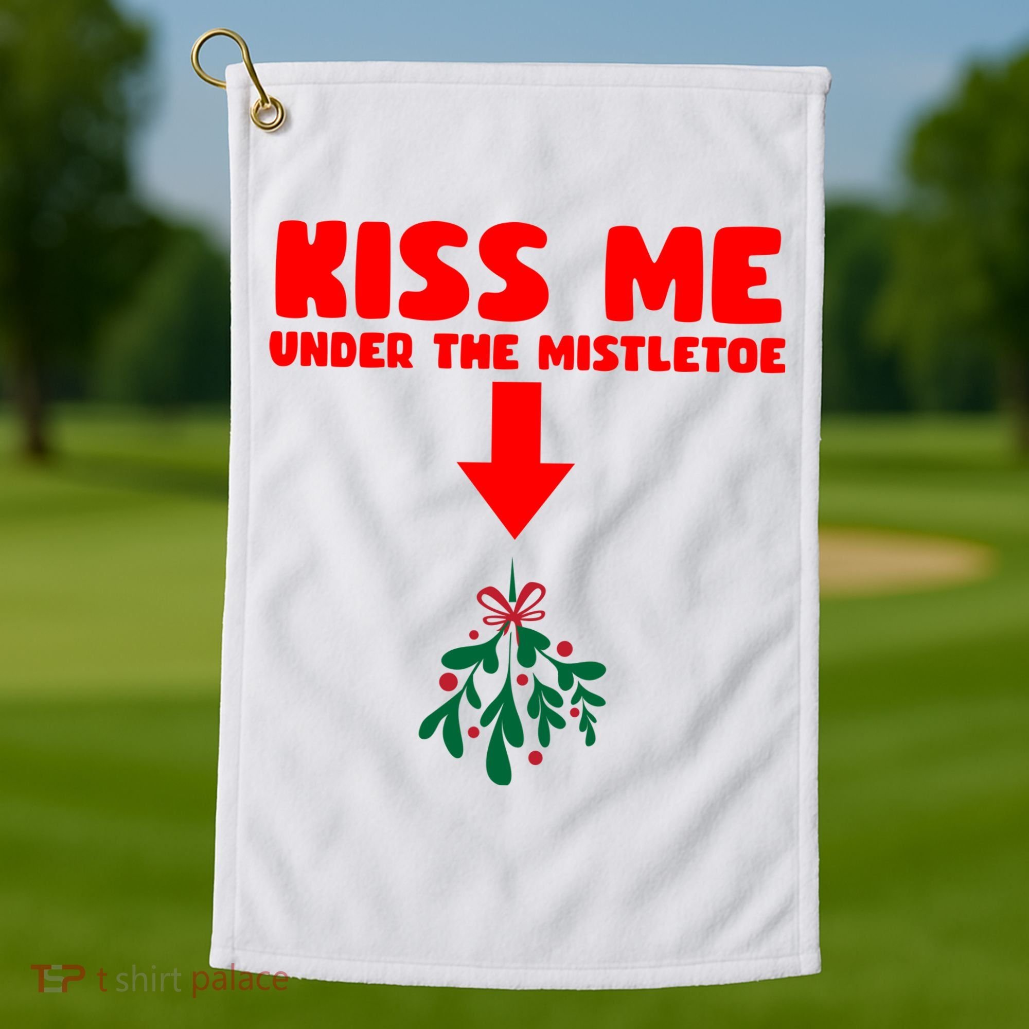 Under The Mistletoe Christmas Golf Towel