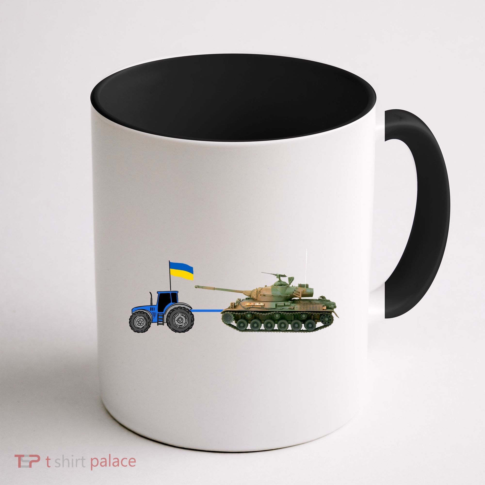 Ukrainian Tractor Pulling Tank With Ukraine Flag Coffee Mug