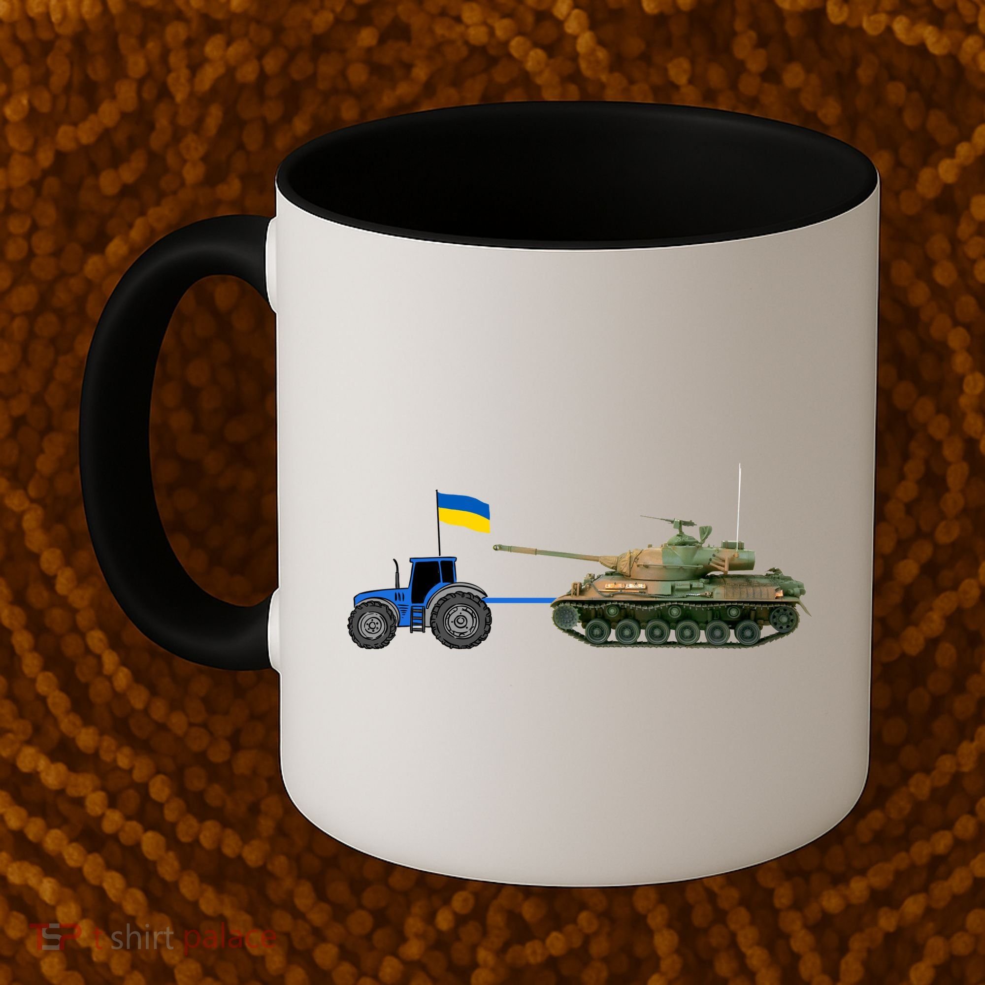 Ukrainian Tractor Pulling Tank With Ukraine Flag Coffee Mug