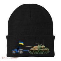 Ukrainian Tractor Pulling Tank With Ukraine Flag Beanie thumb 0