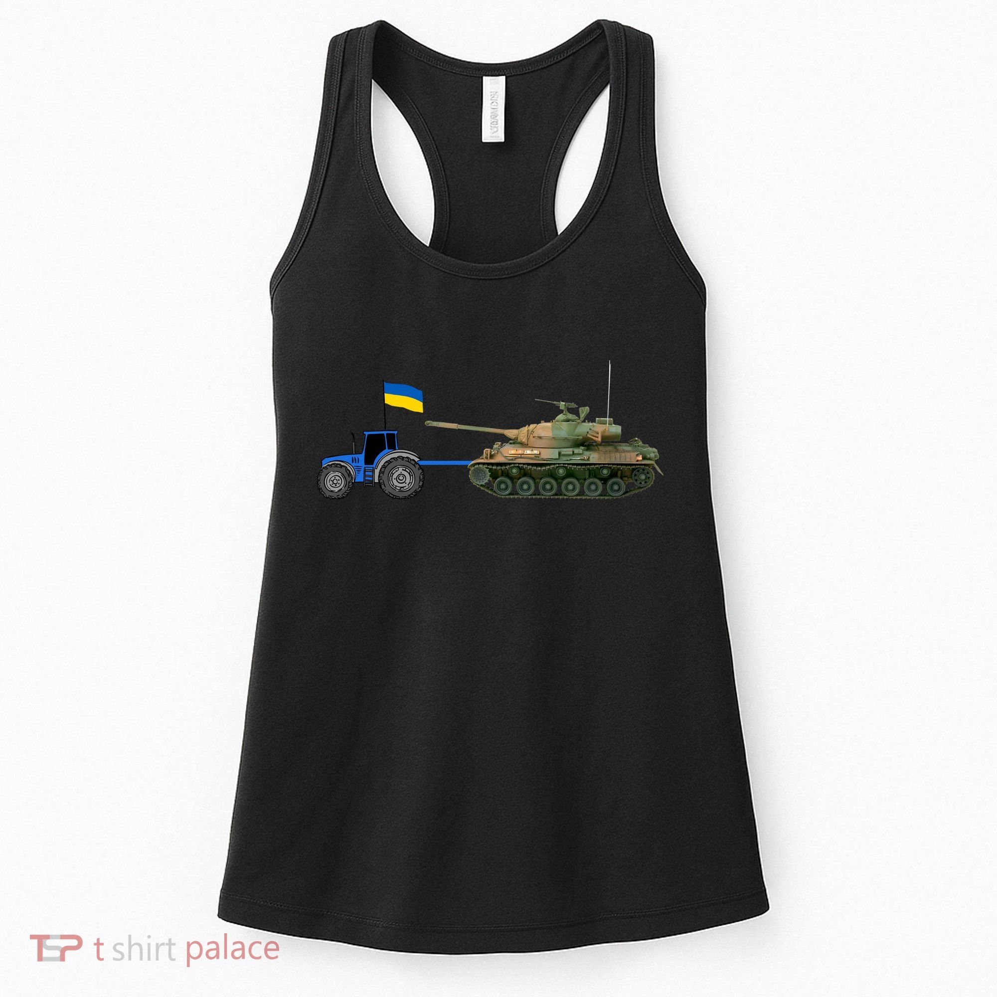 Ukrainian Tractor Pulling Tank With Ukraine Flag Women's Tank Top
