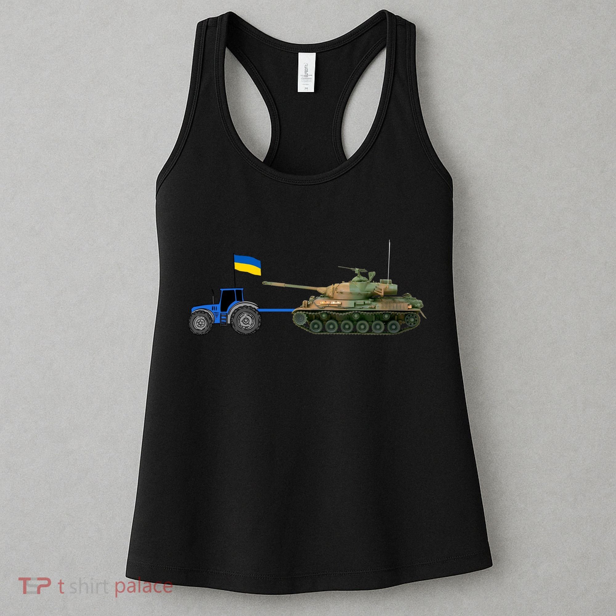 Ukrainian Tractor Pulling Tank With Ukraine Flag Women's Tank Top