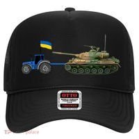 Ukrainian Tractor Pulling Tank With Ukraine Flag Hat thumb 0