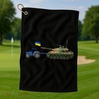 Ukrainian Tractor Pulling Tank With Ukraine Flag Golf Towel thumb 1