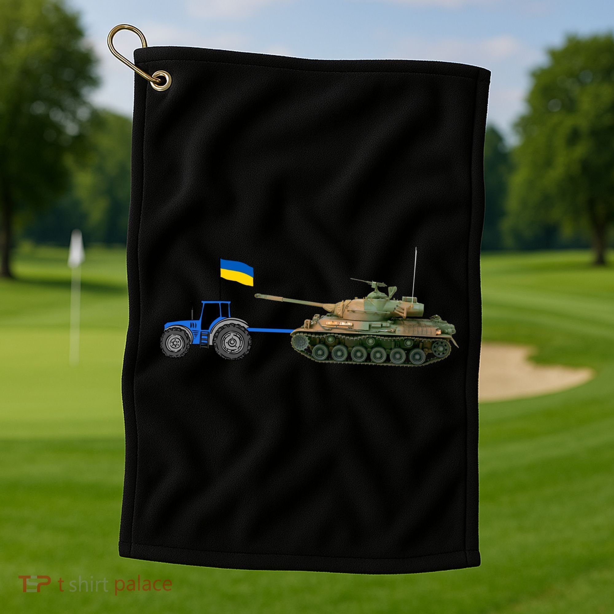 Ukrainian Tractor Pulling Tank With Ukraine Flag Golf Towel