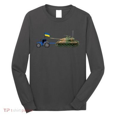 Ukrainian Tractor Pulling Tank With Ukraine Flag Long Sleeve Shirt