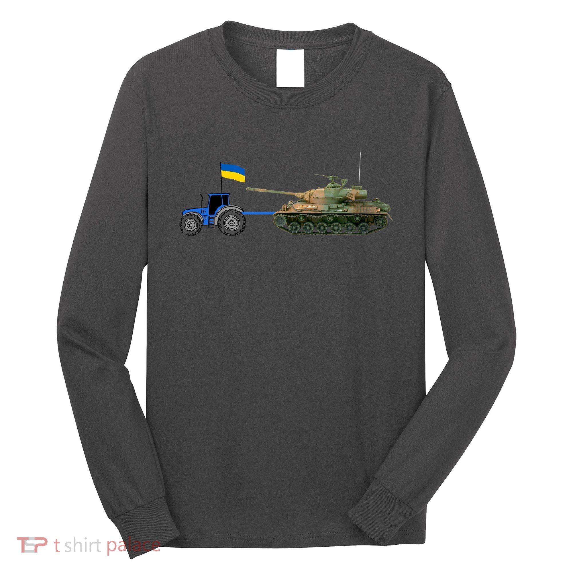 Ukrainian Tractor Pulling Tank With Ukraine Flag Long Sleeve Shirt