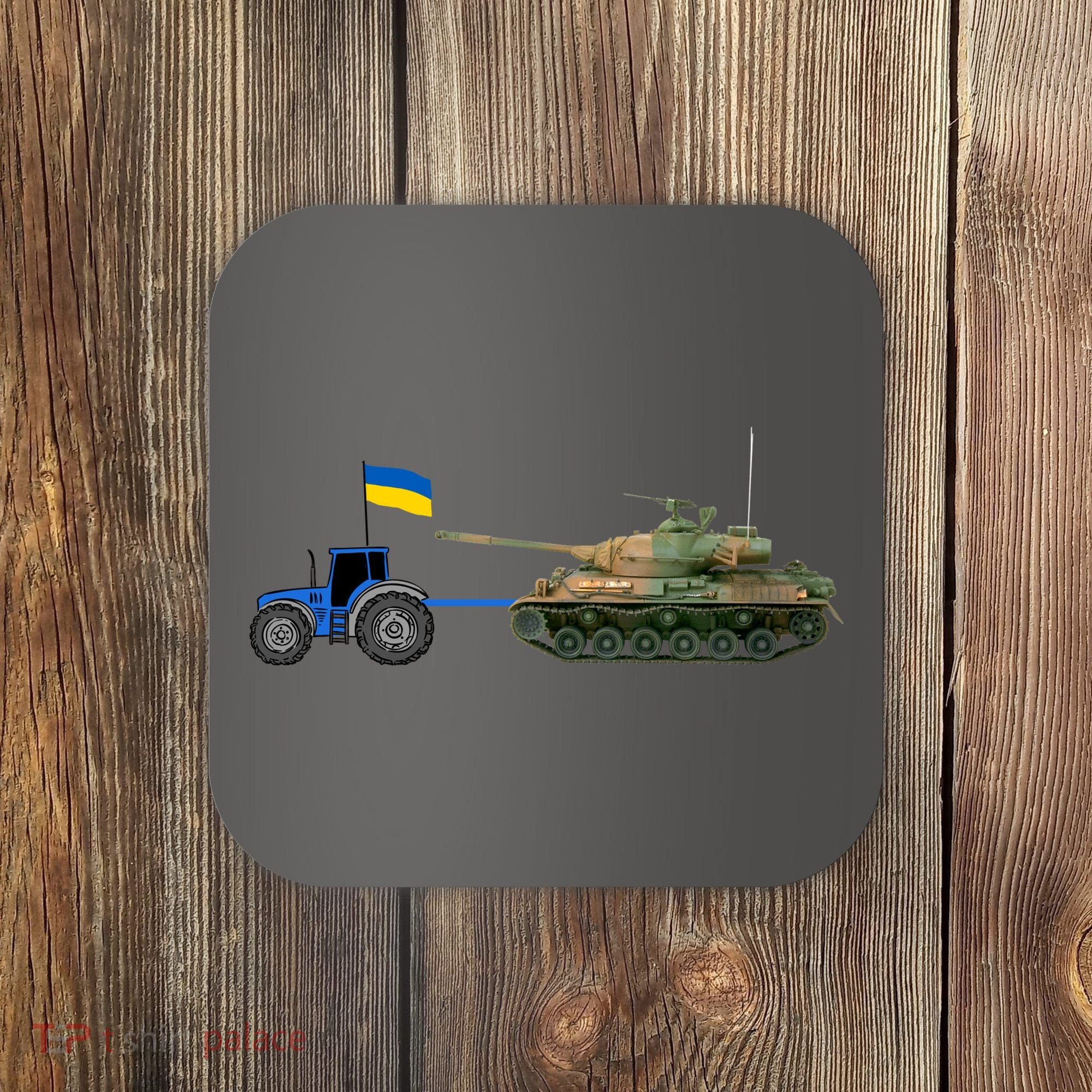 Ukrainian Tractor Pulling Tank With Ukraine Flag Coaster