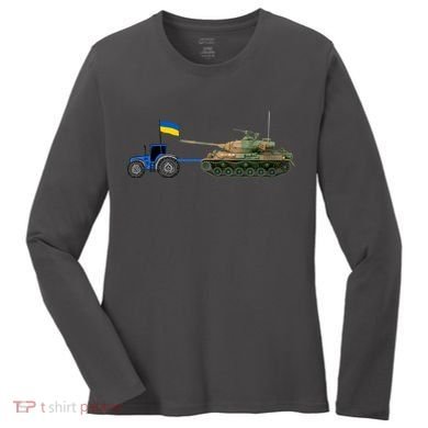 Ukrainian Tractor Pulling Tank With Ukraine Flag Women's Long Sleeve Shirt