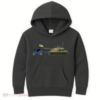 Ukrainian Tractor Pulling Tank With Ukraine Flag Kids Hoodie thumb 0