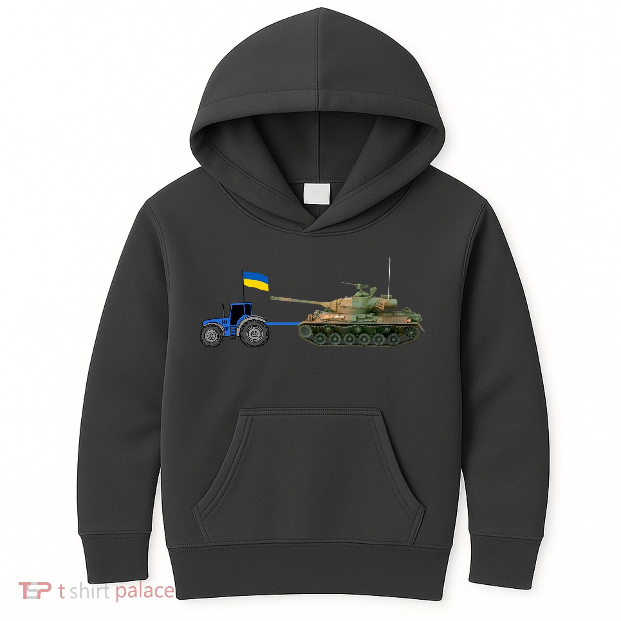 Ukrainian Tractor Pulling Tank With Ukraine Flag Kids Hoodie