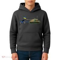 Ukrainian Tractor Pulling Tank With Ukraine Flag Kids Hoodie thumb 4