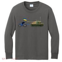 Ukrainian Tractor Pulling Tank With Ukraine Flag Kids Long Sleeve Shirt thumb 0