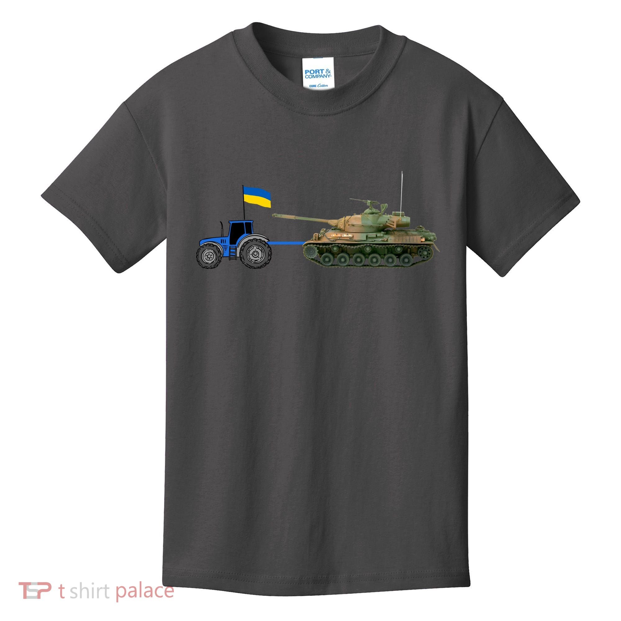 Ukrainian Tractor Pulling Tank With Ukraine Flag Kids T-Shirt