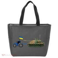 Ukrainian Tractor Pulling Tank With Ukraine Flag Tote Bag thumb 0