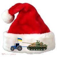 Ukrainian Tractor Pulling Tank With Ukraine Flag Santa Hat thumb 0