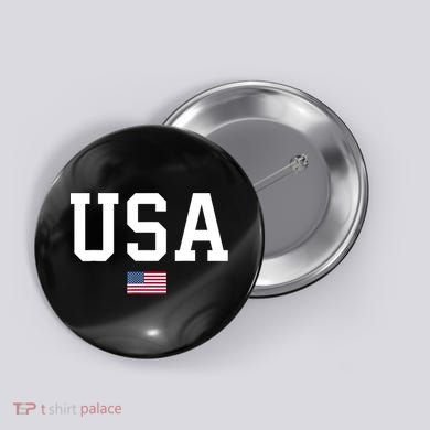 USA T Patriotic American Flag July 4th Button