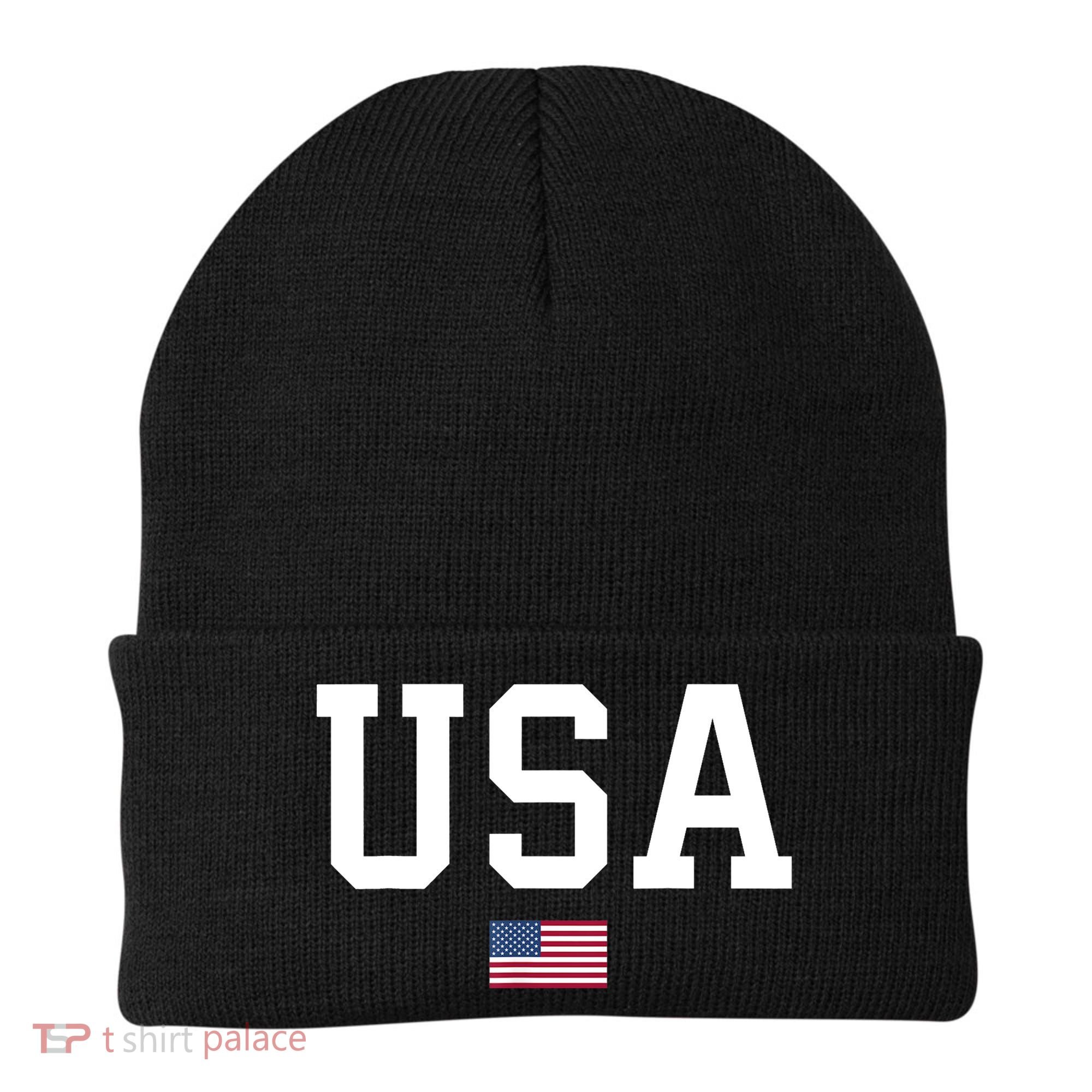 USA T Patriotic American Flag July 4th Beanie