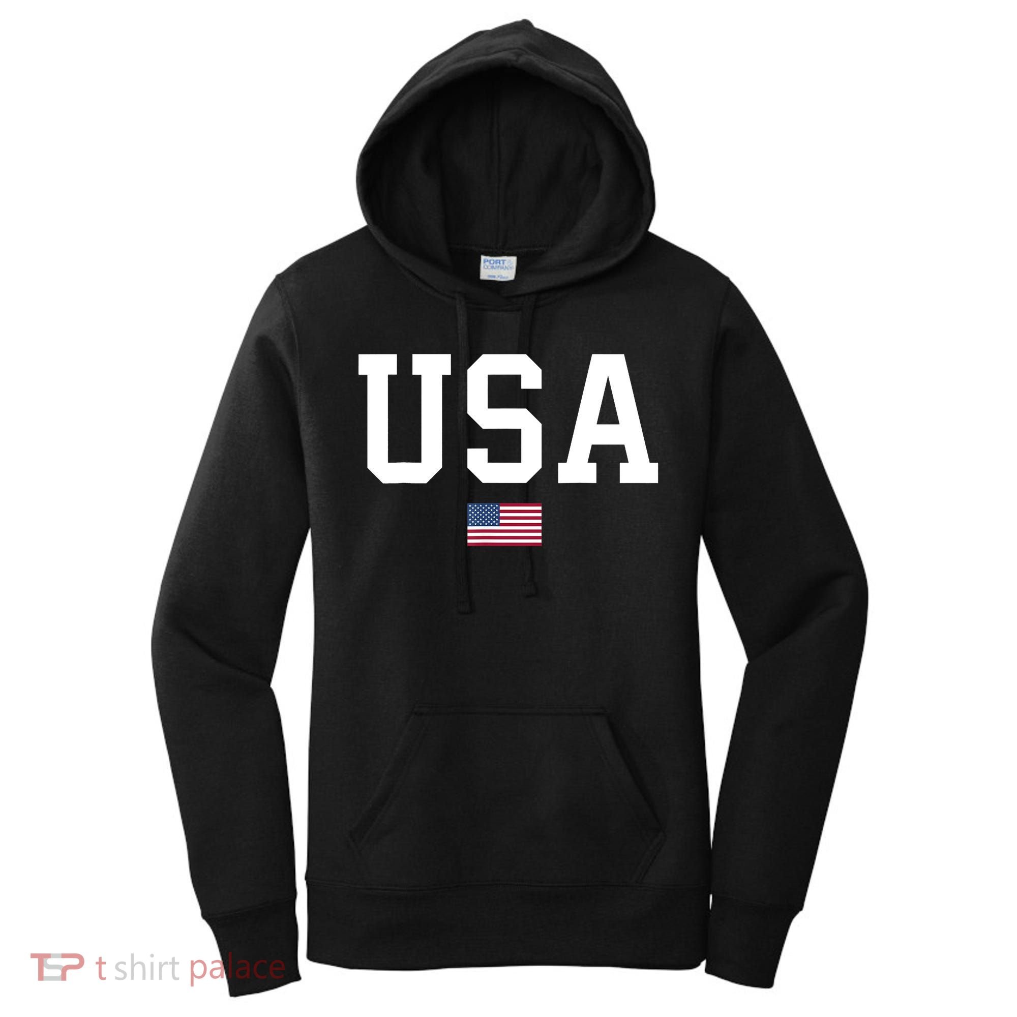 USA T Patriotic American Flag July 4th Women's Hoodie