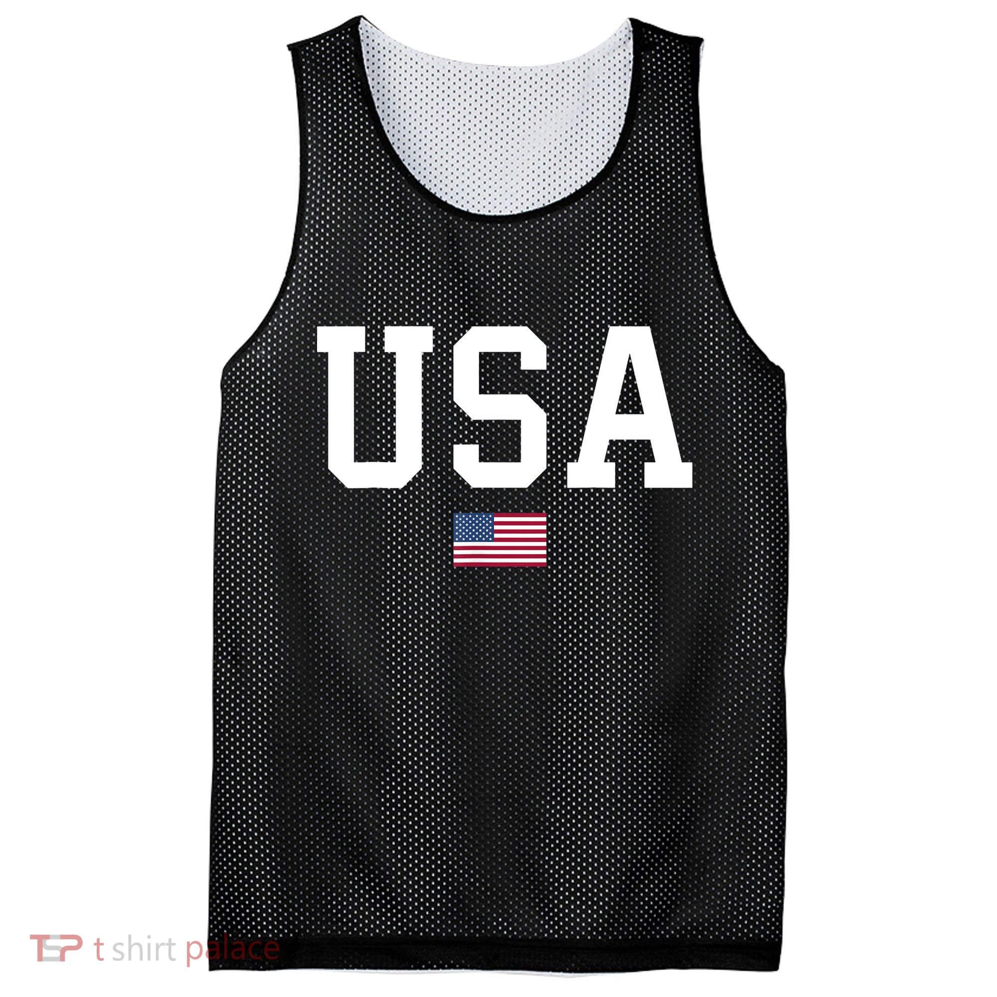 USA T Patriotic American Flag July 4th Mesh Reversible Basketball Jersey Tank