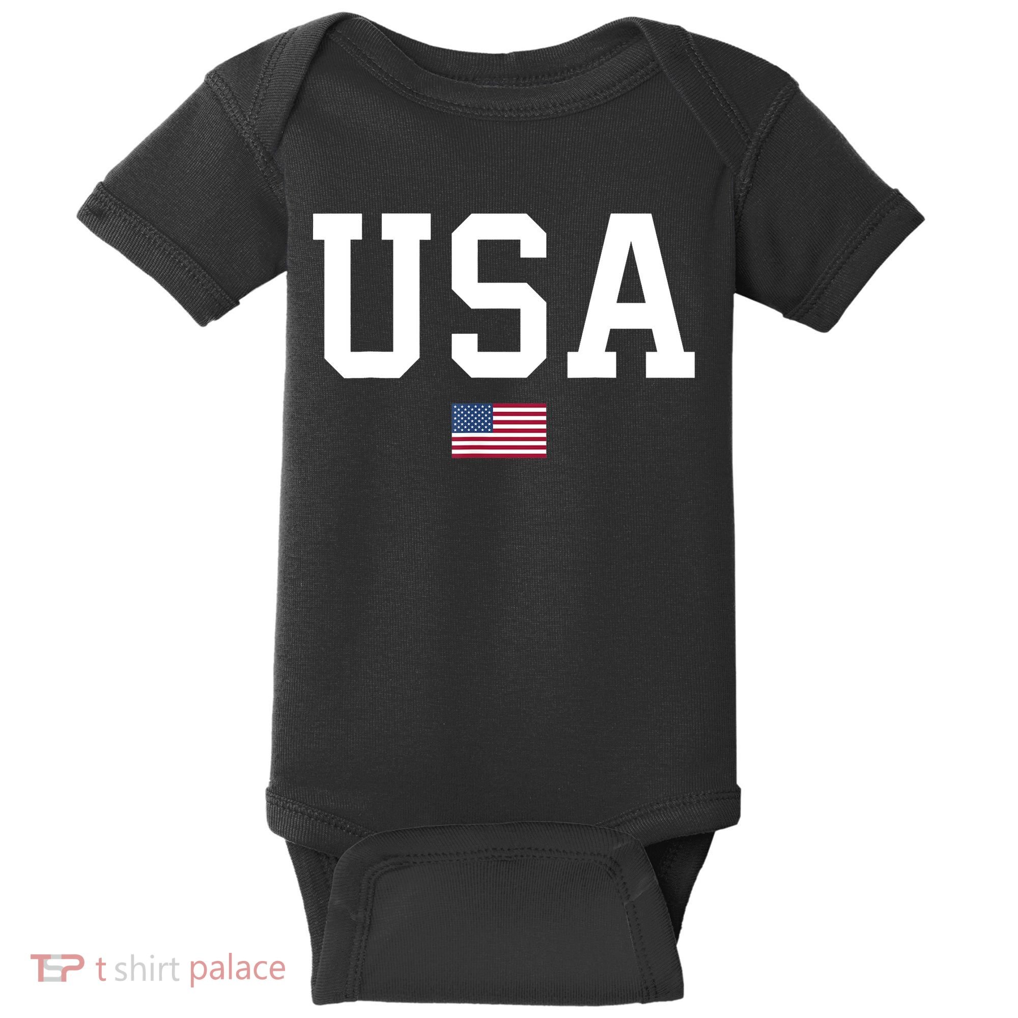 USA T Patriotic American Flag July 4th Baby Bodysuit