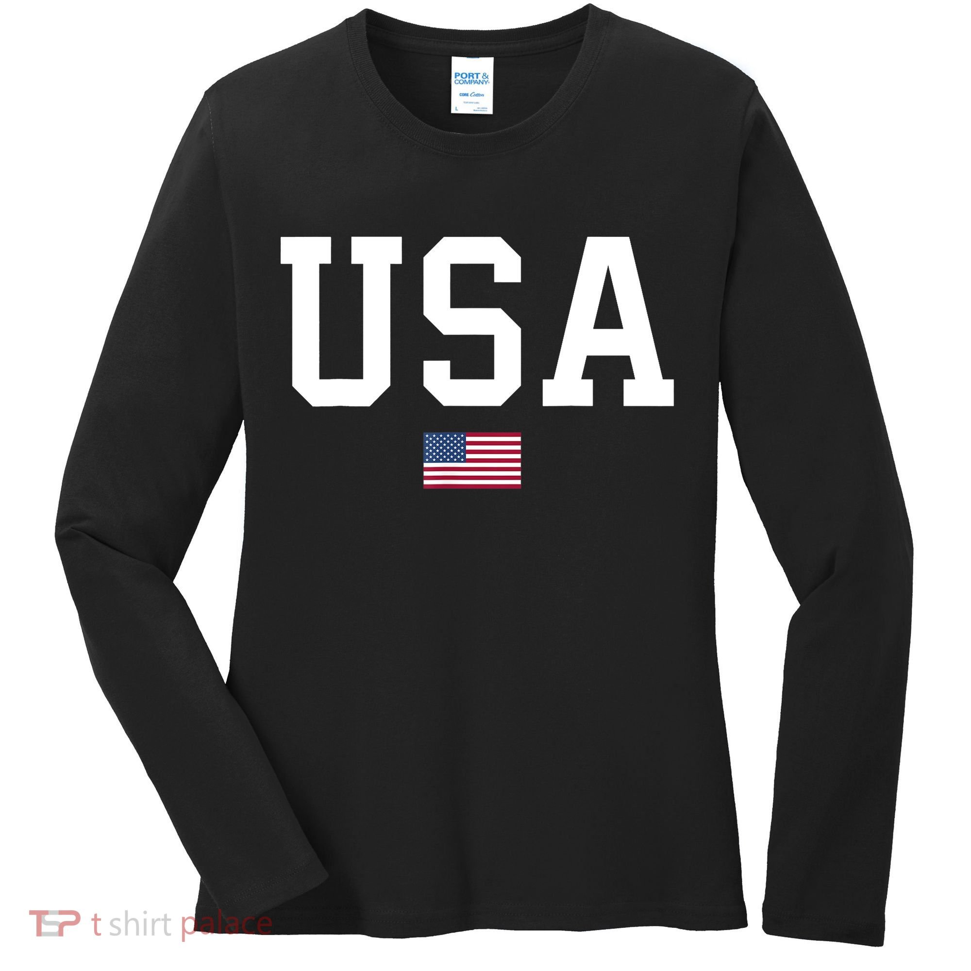 USA T Patriotic American Flag July 4th Women's Long Sleeve Shirt