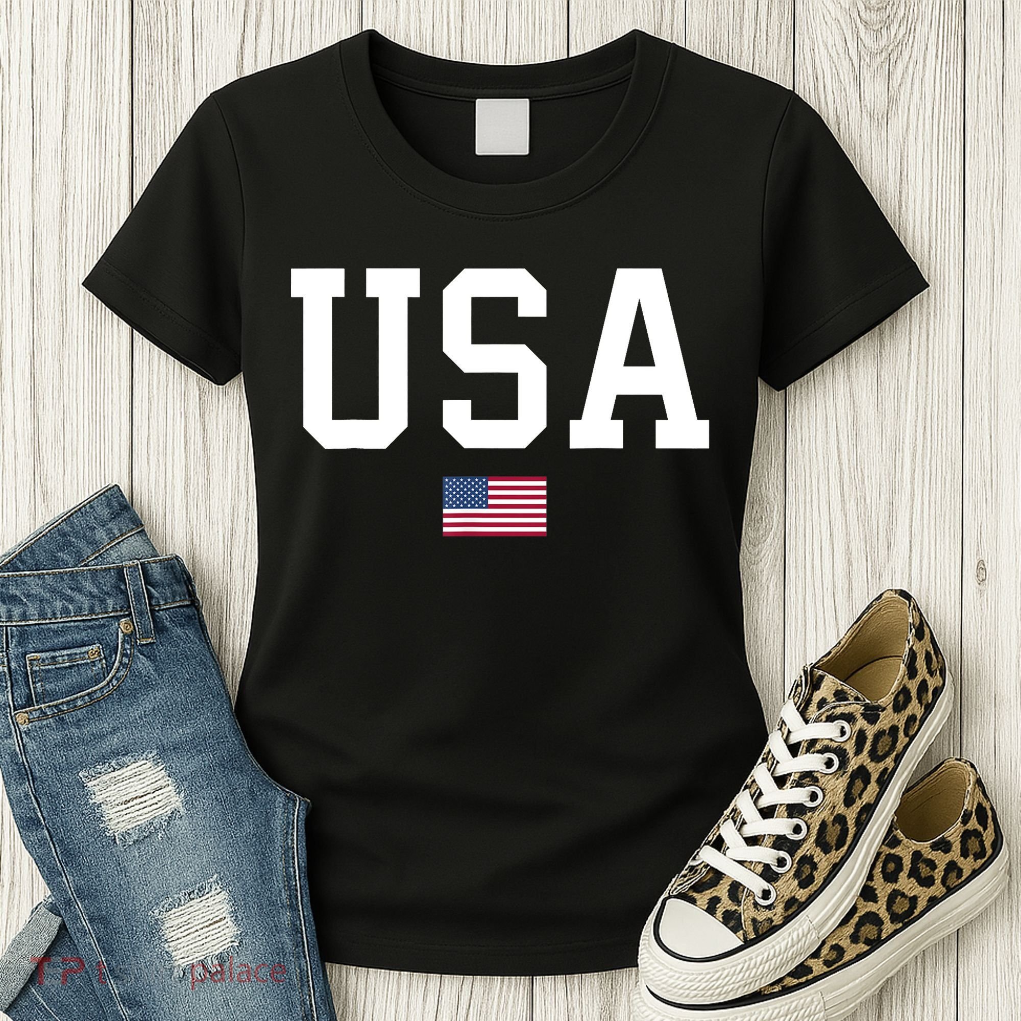 USA T Patriotic American Flag July 4th Women's T-Shirt