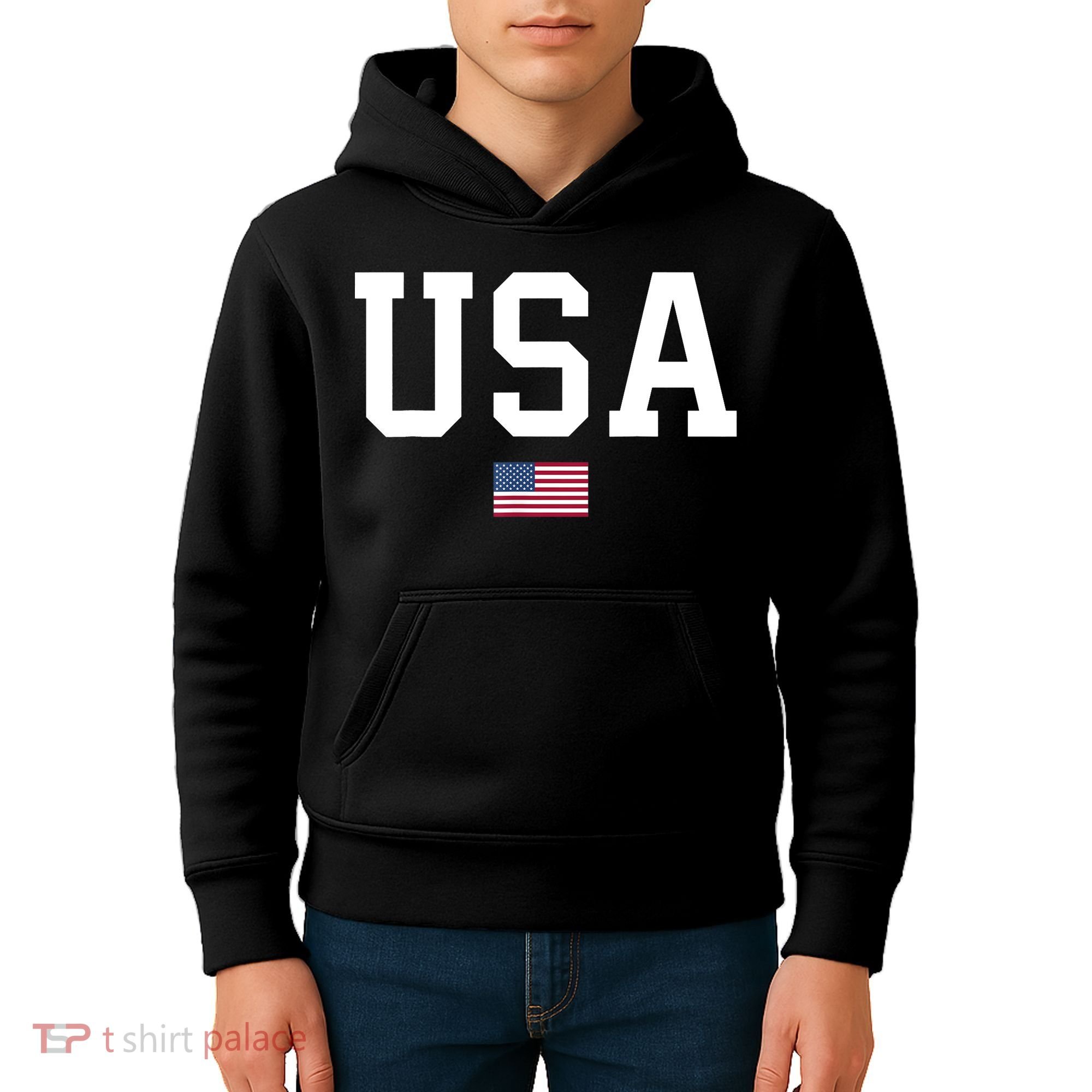 USA T Patriotic American Flag July 4th Kids Hoodie