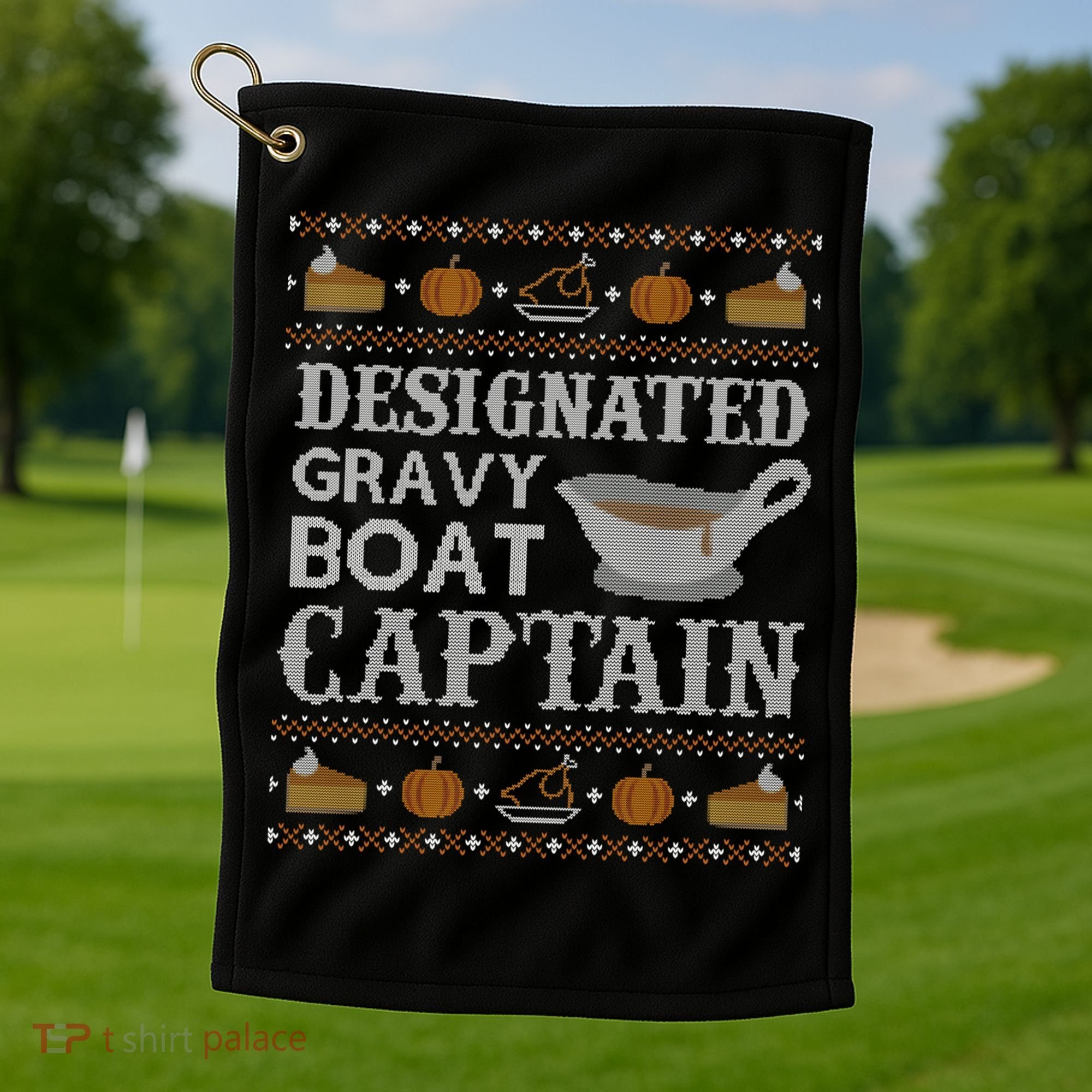 Ugly Thanksgiving Sweater Gravy Boat Captain Gift Golf Towel