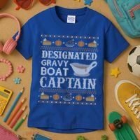 Ugly Thanksgiving Sweater Gravy Boat Captain Gift Kids T-Shirt thumb 3