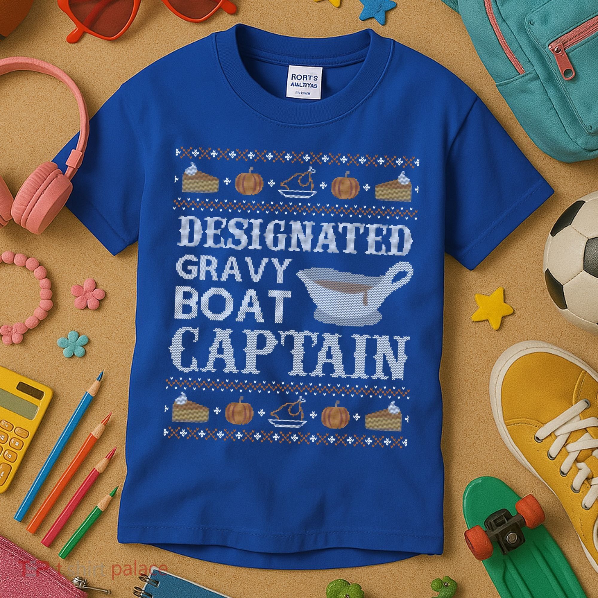 Ugly Thanksgiving Sweater Gravy Boat Captain Gift Kids T-Shirt