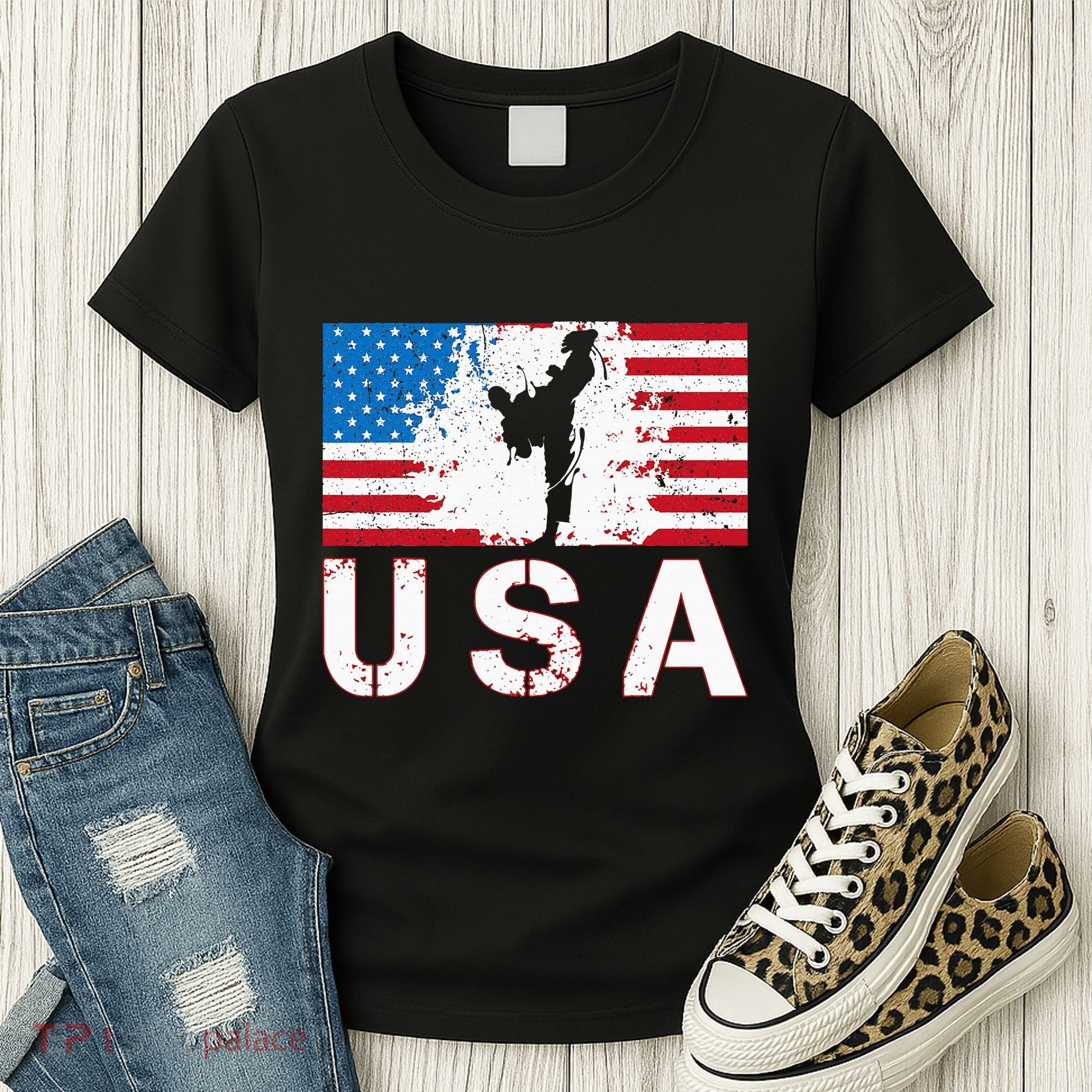 Usa Taekwondo Team American Flag Us Martial Women's T-Shirt