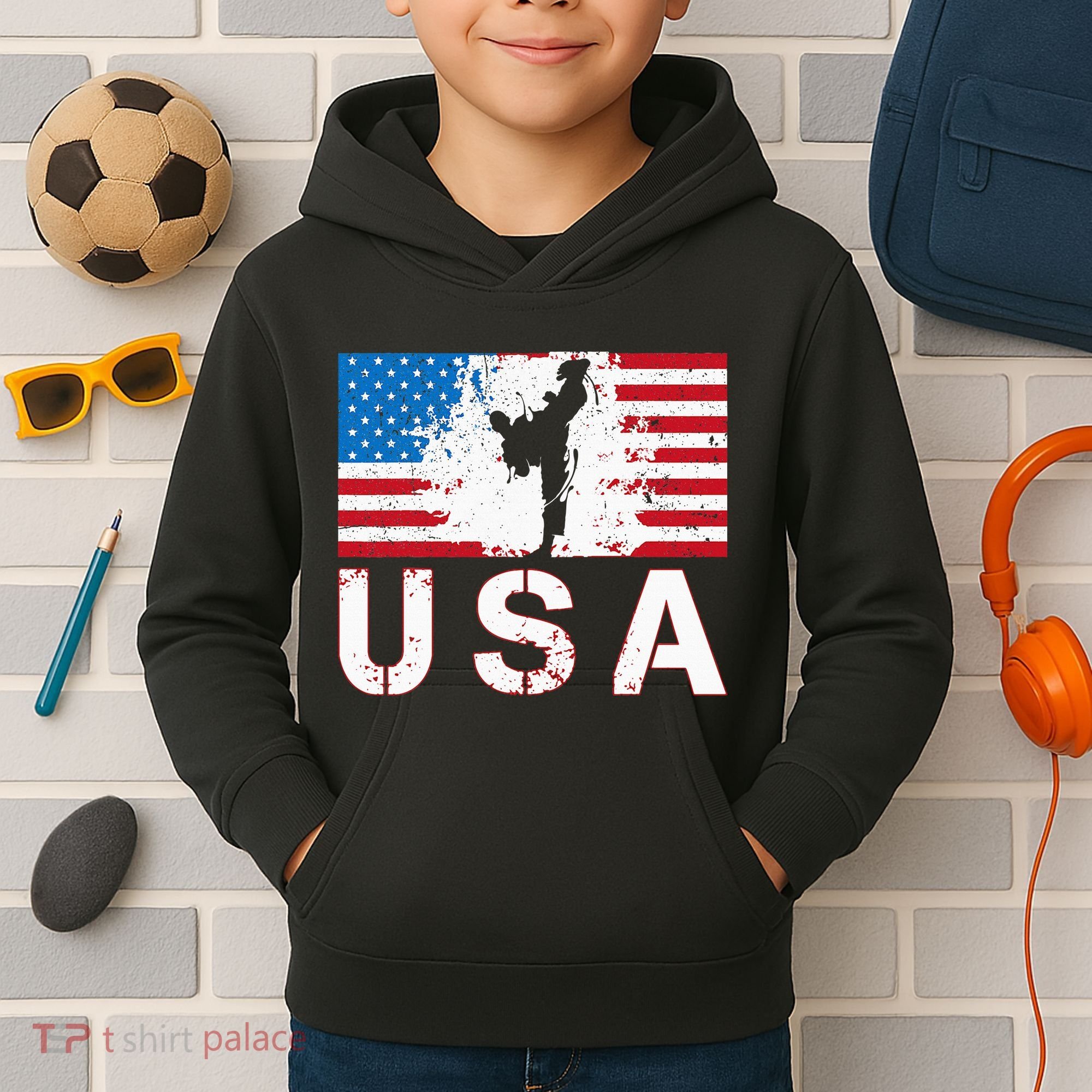 Usa Taekwondo Team American Flag Us Martial Kids Hoodie