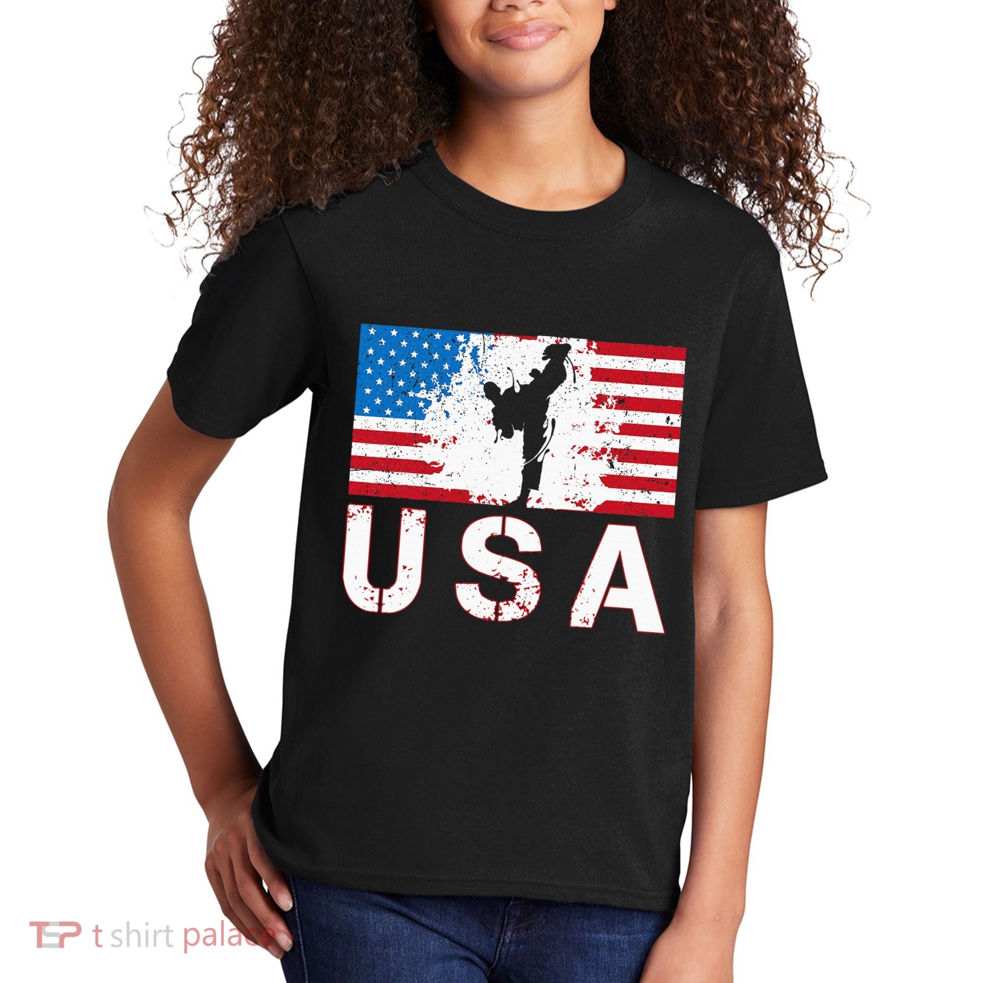 Usa Taekwondo Team American Flag Us Martial Kids T-Shirt