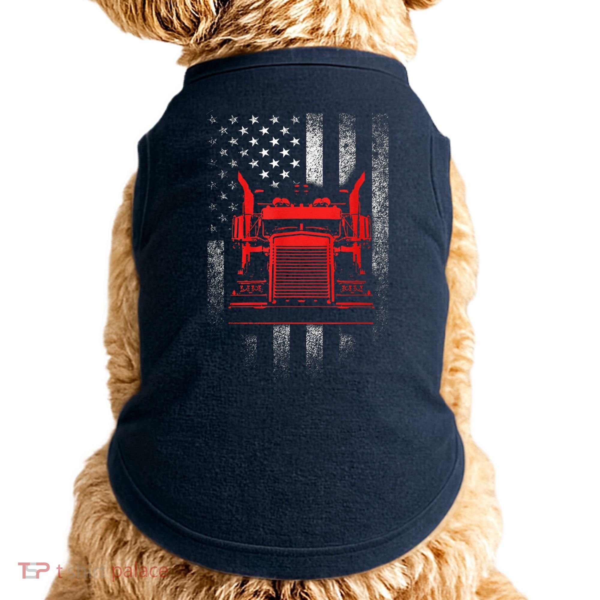 Us Trucking Us Flag With Truck Doggie Tank