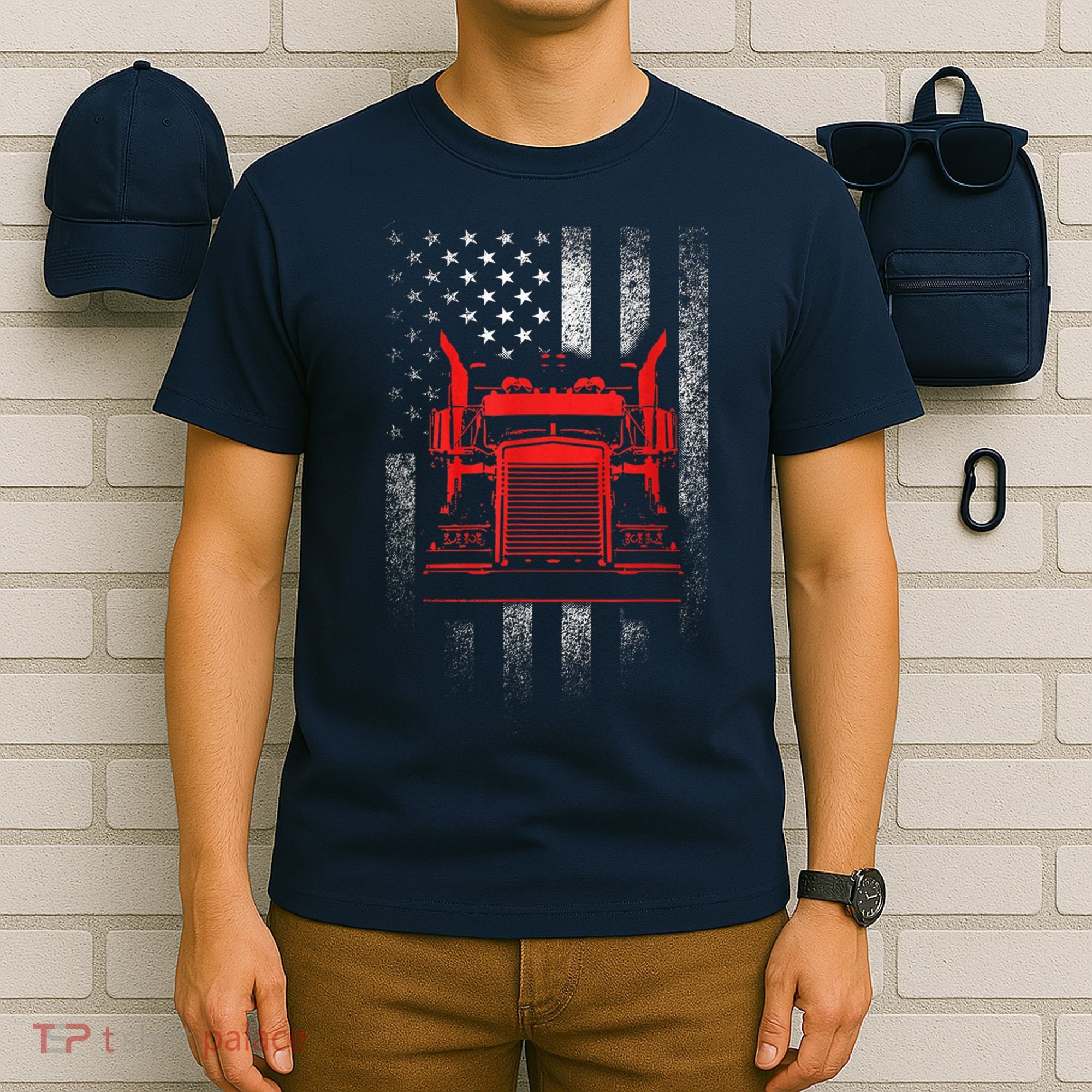Us Trucking Us Flag With Truck T-Shirt