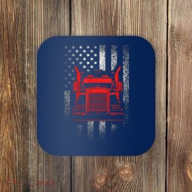 Us Trucking Us Flag With Truck Coaster