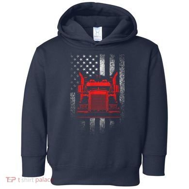 Us Trucking Us Flag With Truck Toddler Hoodie