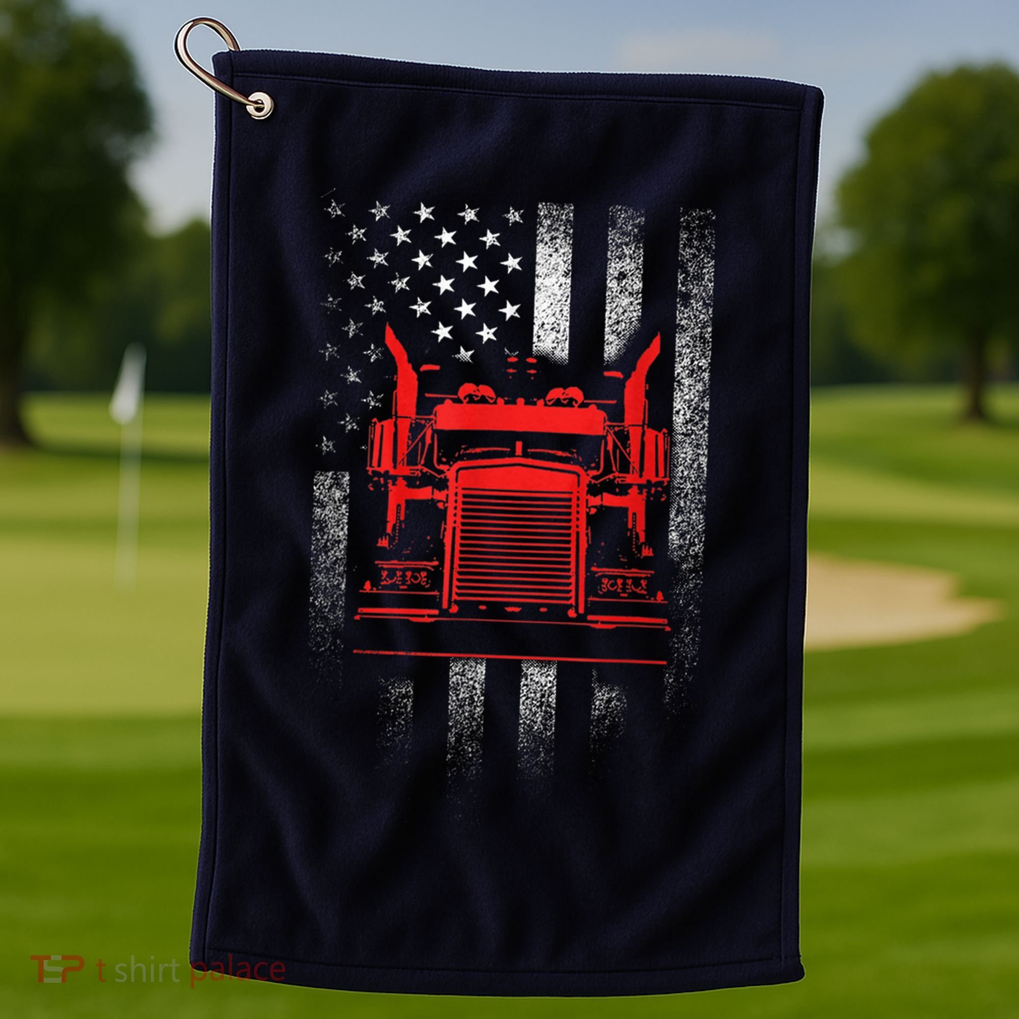 Us Trucking Us Flag With Truck Golf Towel
