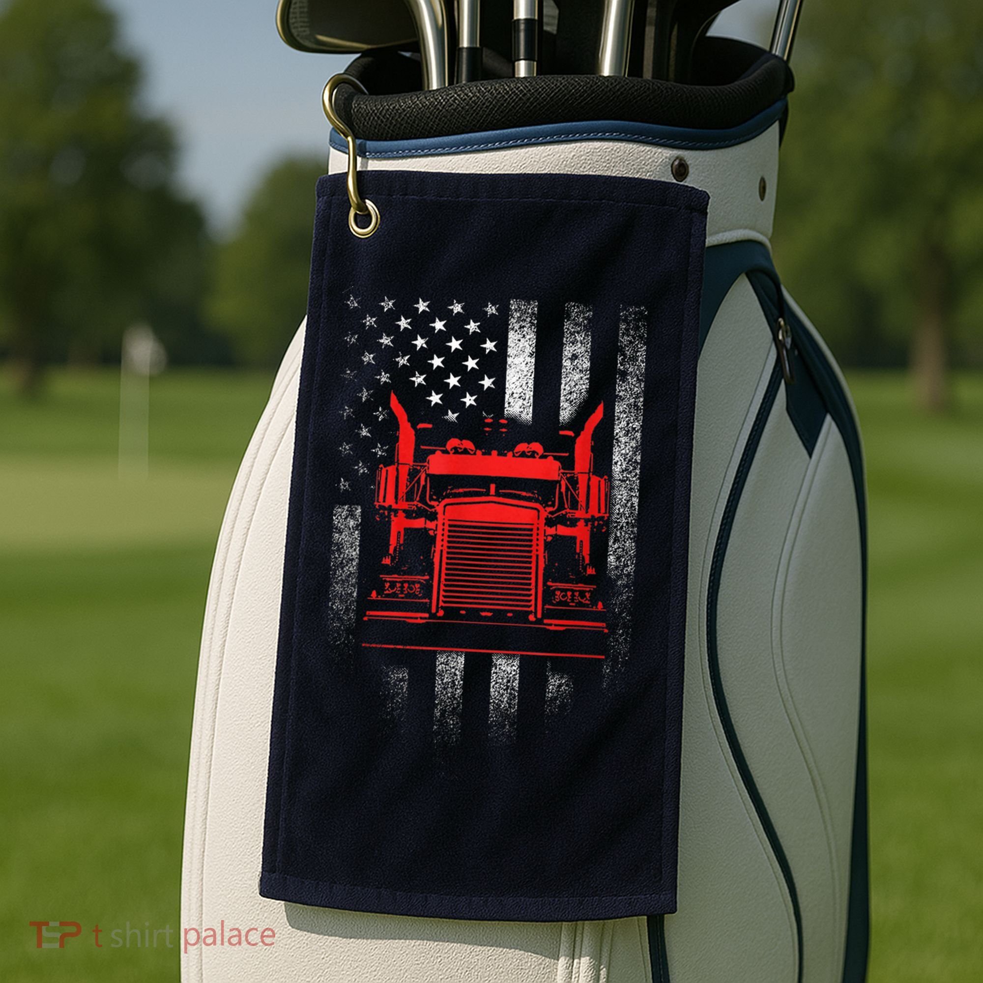 Us Trucking Us Flag With Truck Golf Towel