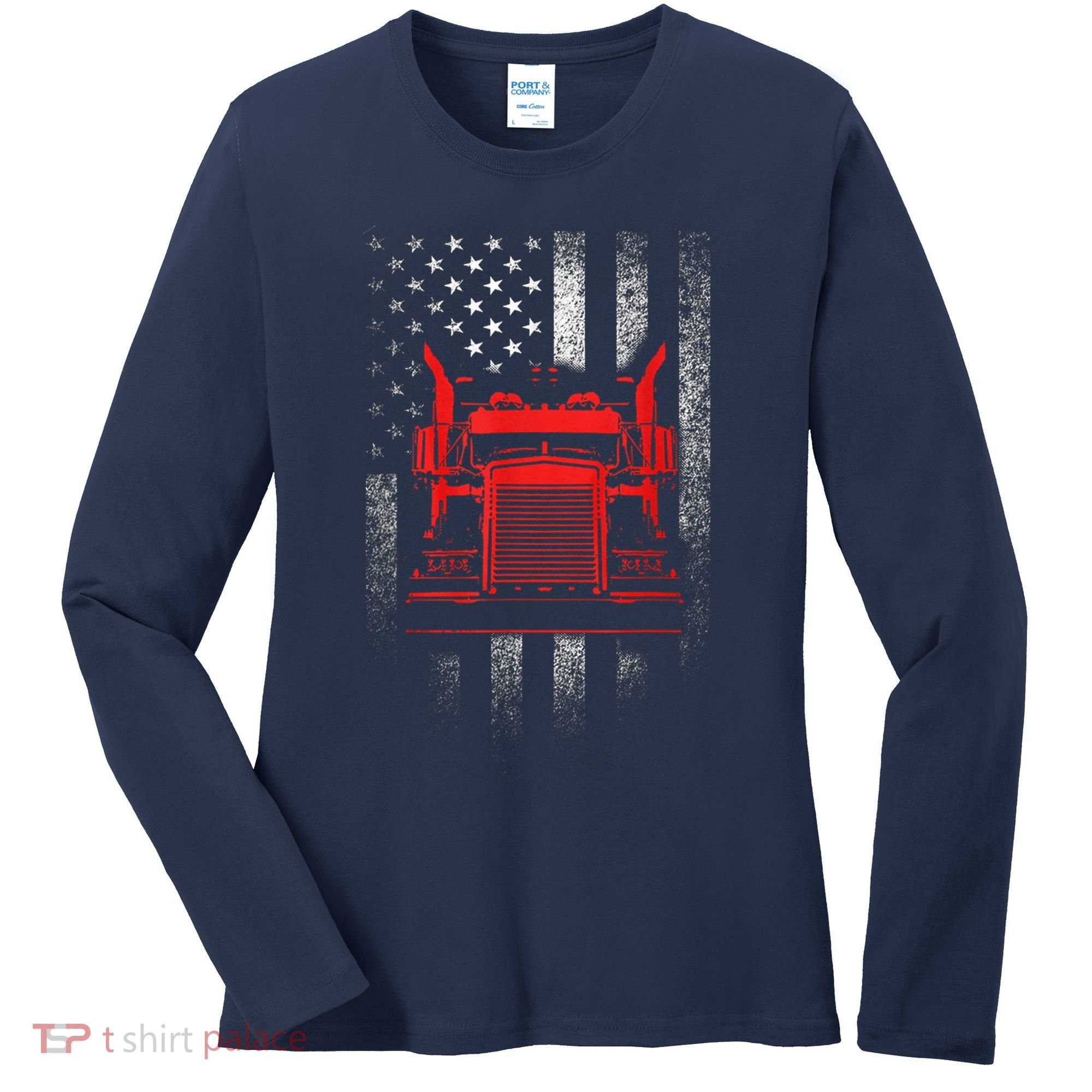 Us Trucking Us Flag With Truck Women's Long Sleeve Shirt