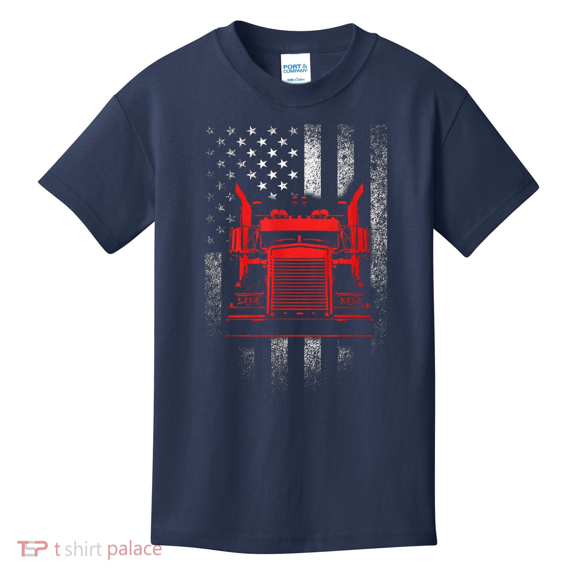 Us Trucking Us Flag With Truck Kids T-Shirt
