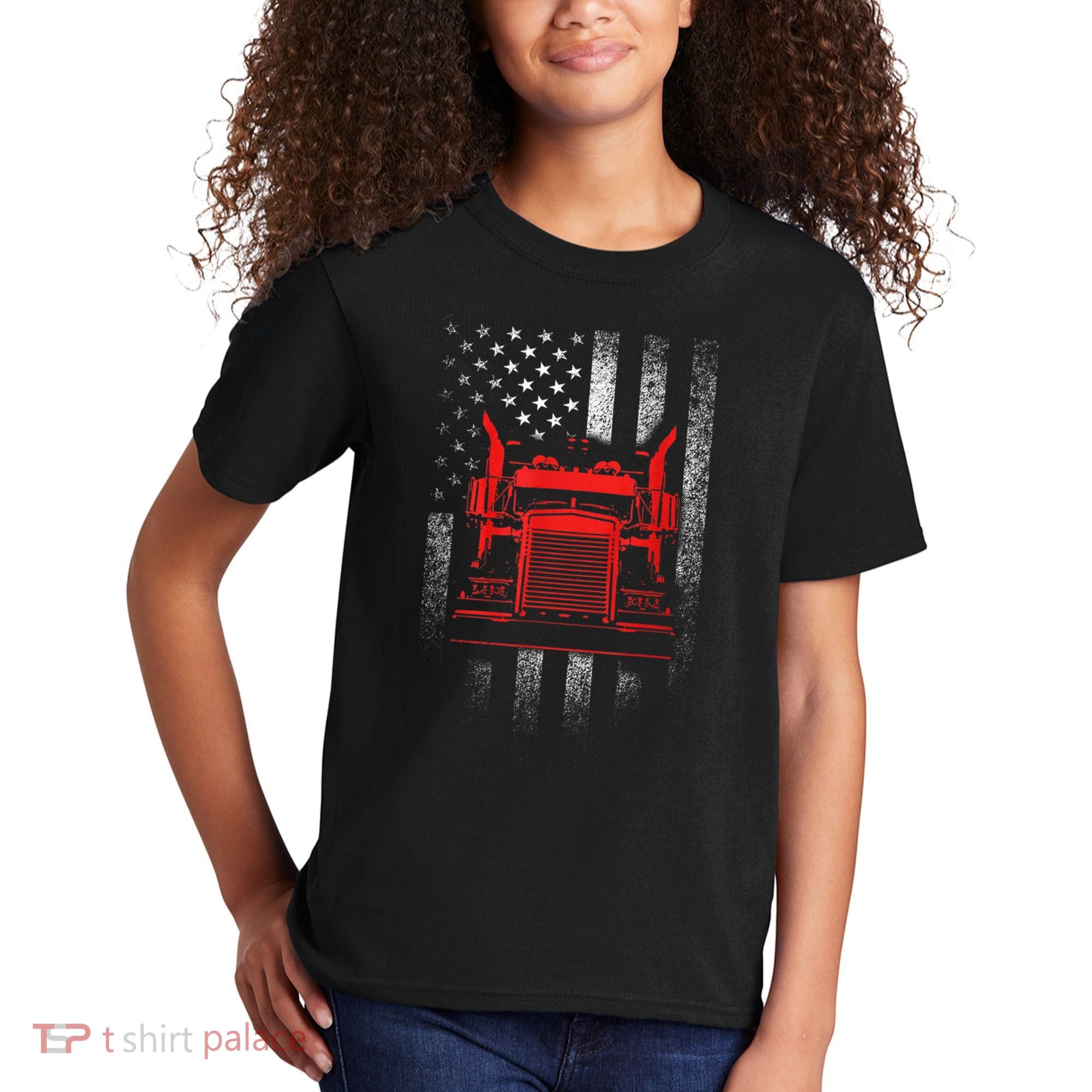 Us Trucking Us Flag With Truck Kids T-Shirt