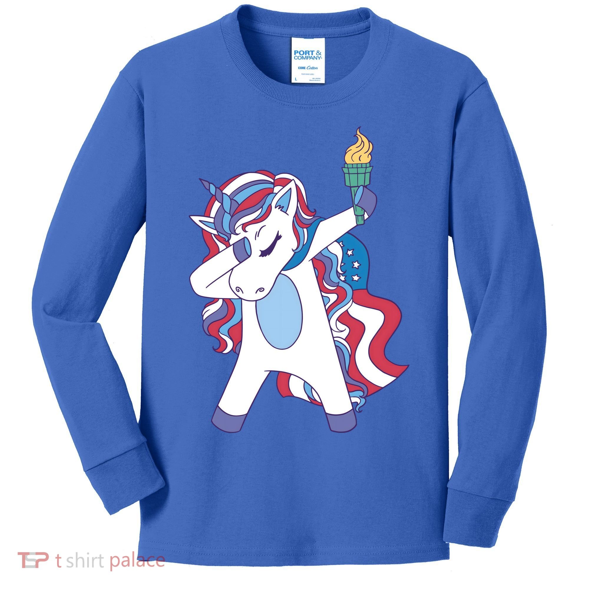 USA Unicorn Dabbing Kids Long Sleeve Shirt