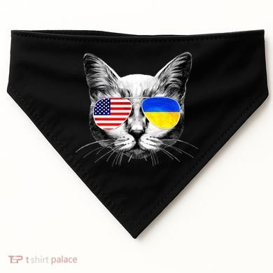 USA Ukraine Flags Sunglasses Cat USA-Made Doggie Bandana